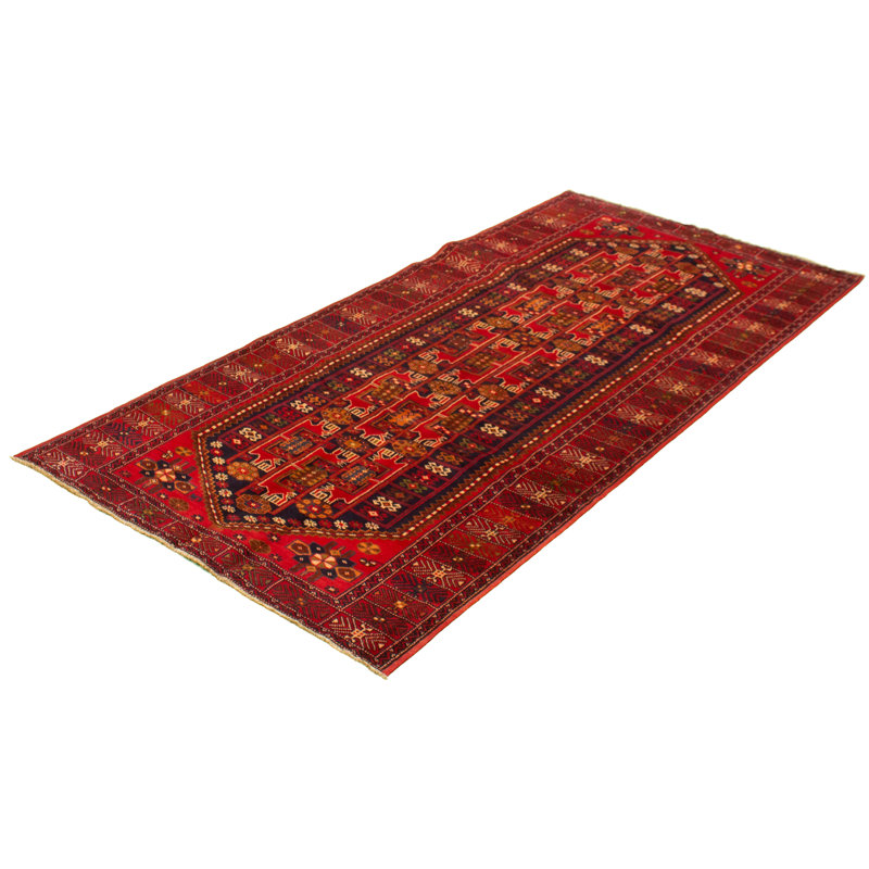 Tapis décoratif en laine rouge noué à la main des années 1980 de conception unique 4 pi 10 po x 10 pi Bowdie