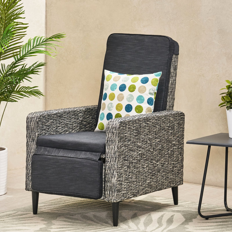 Fauteuil inclinable pour cour avec tissage durable, housse pour coussins d'eau, fonction de poussée, largeur de 27,04 po, profondeur de 31,7 po, hauteur de 40,88 po, coussin de patio confortable noir et gris