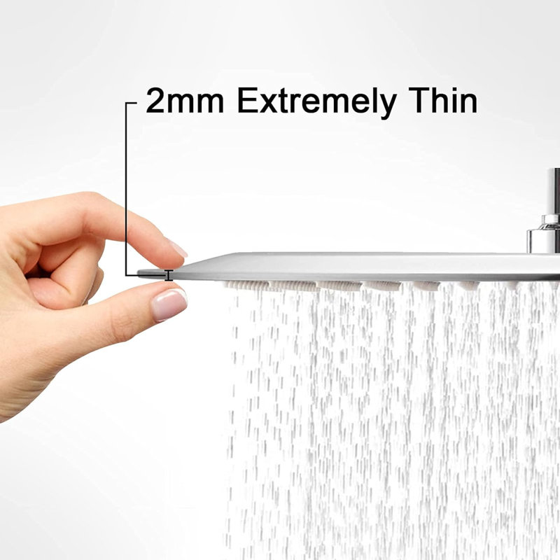Pomme de douche à pluie 12 pouces, pomme de douche carrée ultra mince en acier inoxydable 304, Chrome