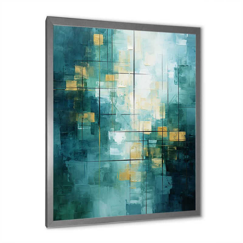 California Sunshine Retro, turquoise abstraite sur toile, H 32 po x l 24 po x P 1 po, Cadre simple argenté