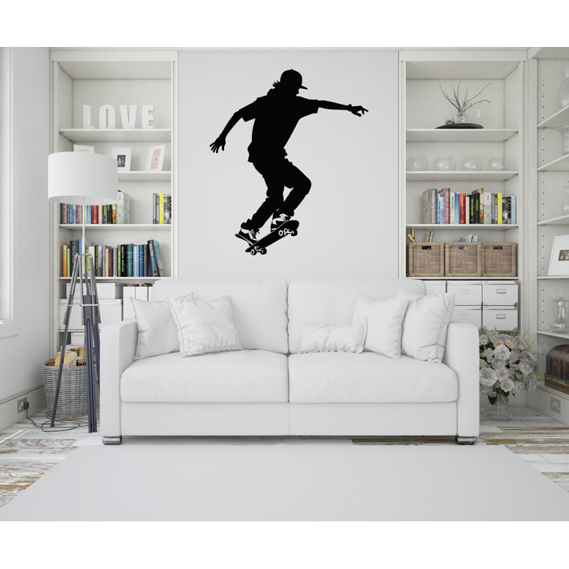 Adhésif mural SKATEBOARDER, H 26 po x l 22 po, Noir mat