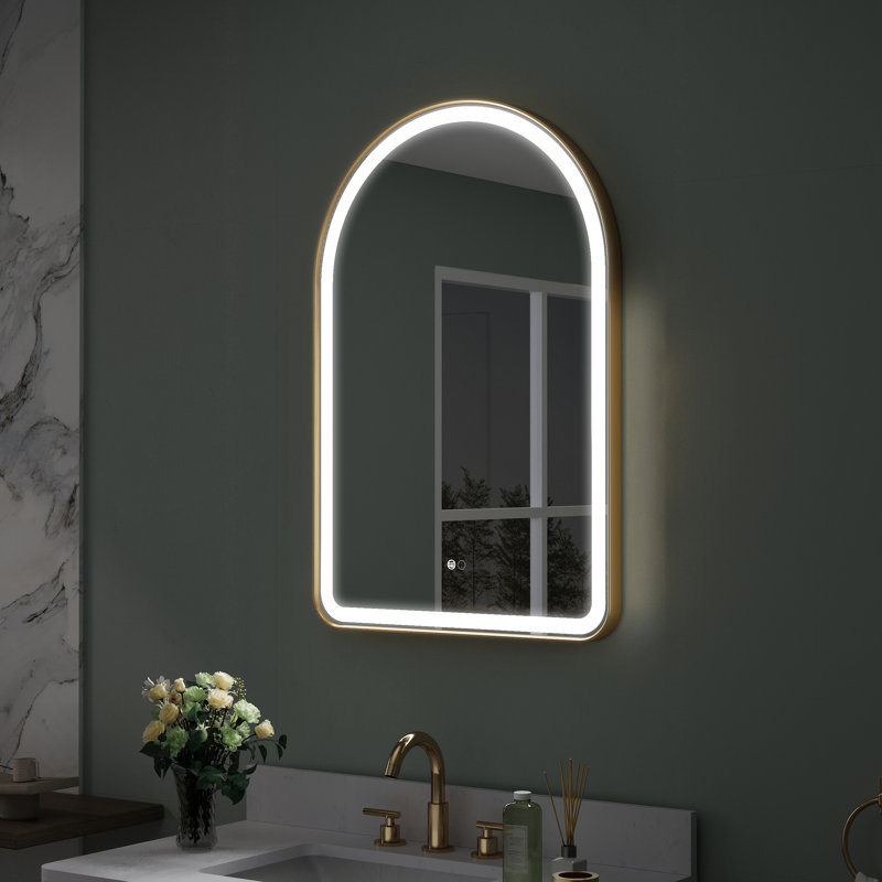 Miroir mural de salle de bain à DEL avec fonction mémoire, 36 po x 24 po, Or brossé