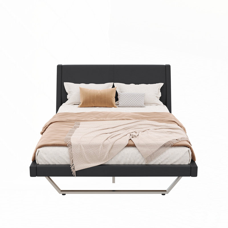 Structure de lit en cuir Pu, Noir, Grand