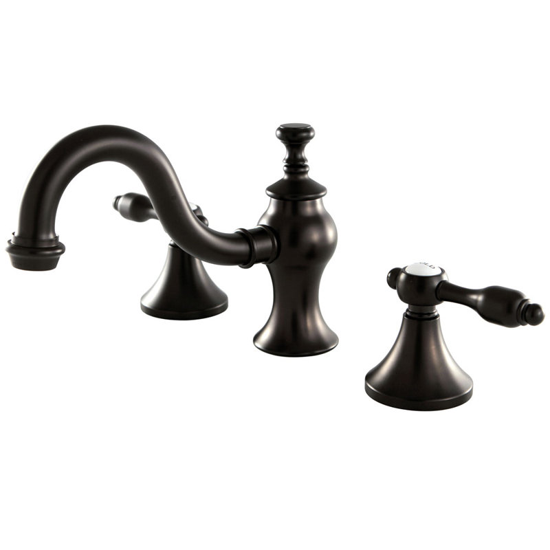 Kingston Brass Tudor Two-Handle 3-Hole Deck Mount Widespread Bathroom Faucet with Brass Pop-Up Drain, Oil Rubbed Bronze