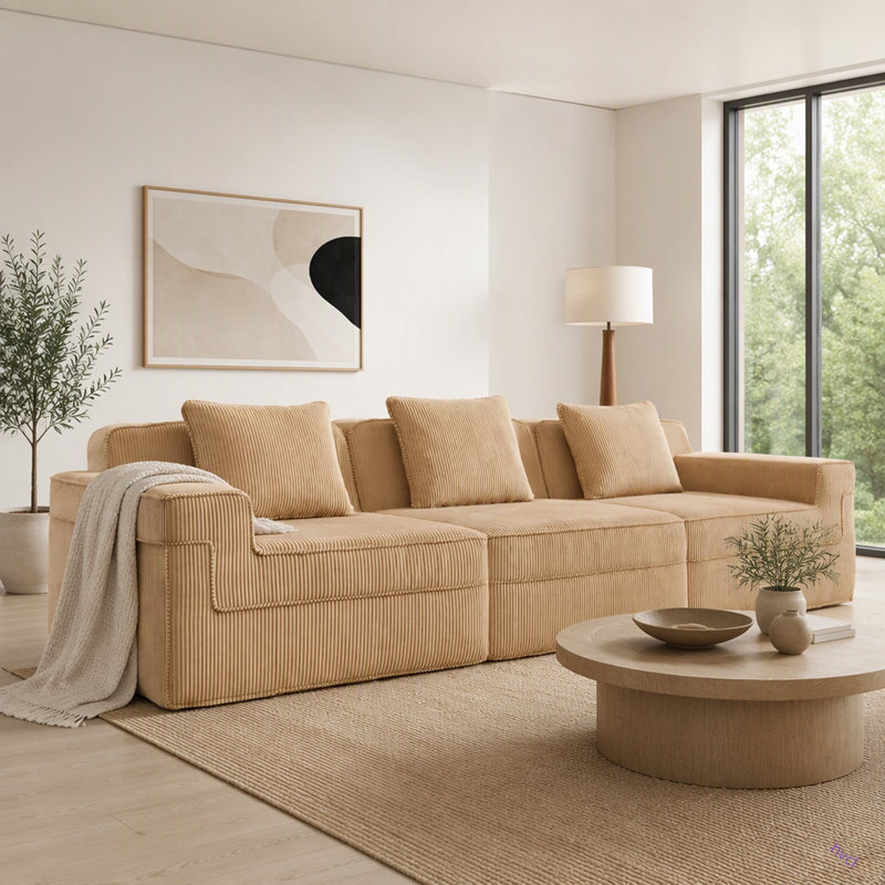 Canapé modulaire sans siège à 3 places, canapé modulaire Cloud avec assise profonde, canapé modulaire moderne à 3 places avec coussins décoratifs Tissu en velours côtelé