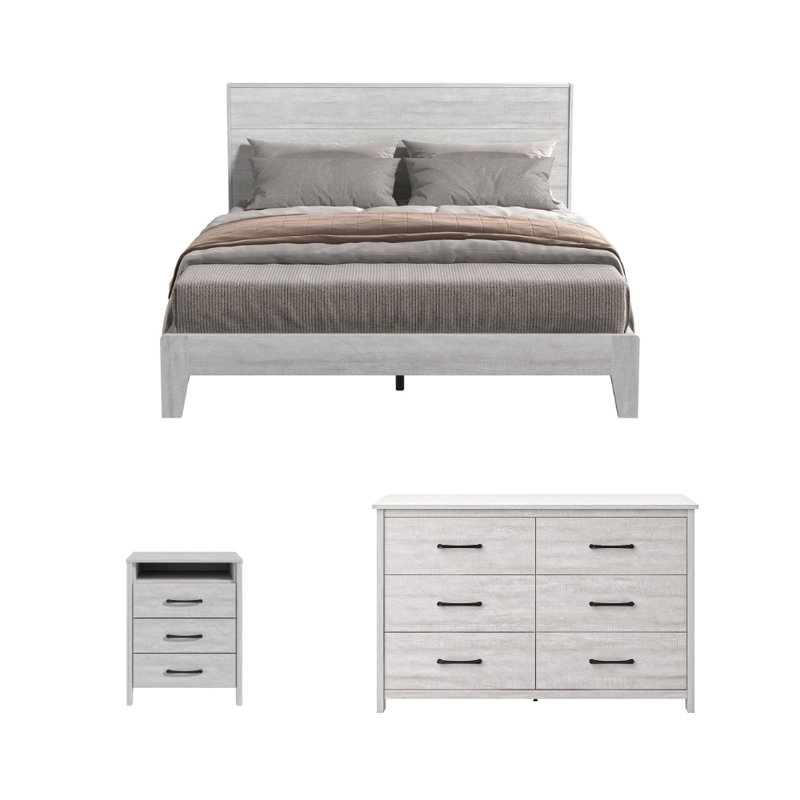 Allysyn Modern 3 Piece Bedroom Set, Dusty Gray Oak