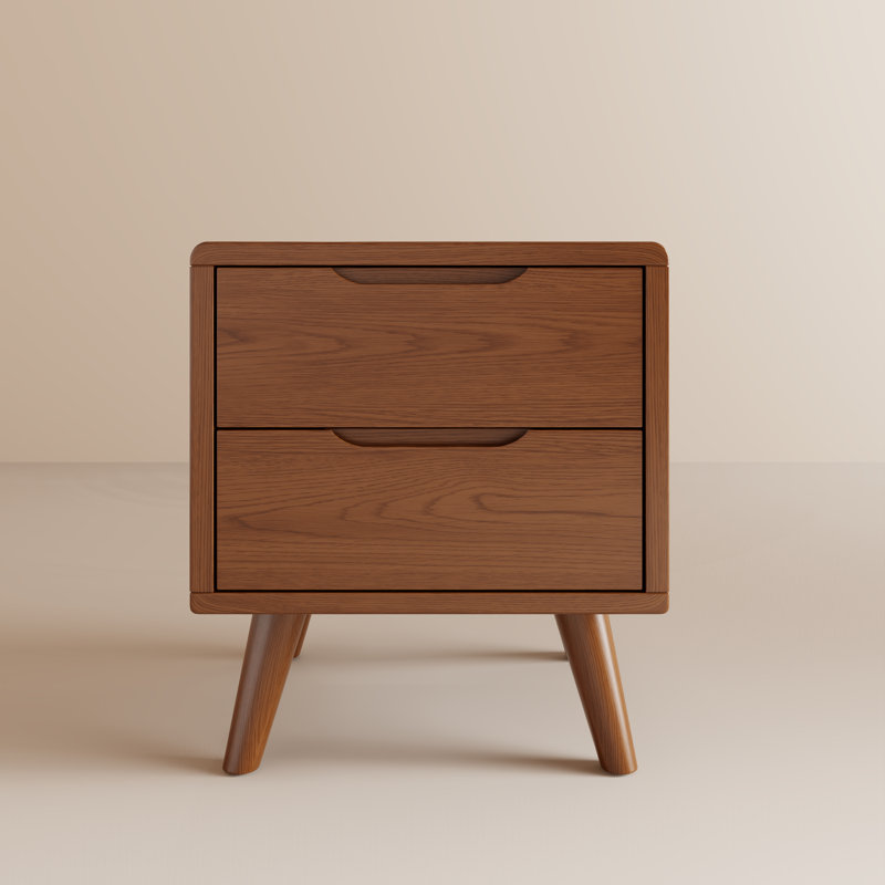 Modern Solid Wood 2-Drawer Nightstand, Bedroom Storage Unit, 2 Drawers—19.68"H, Brown
