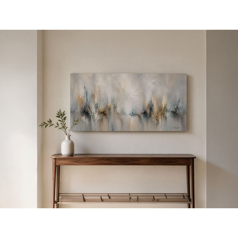 «Blue» gris et doré, horizon abstrait, art mural sur toile panoramique, H 20 po x l 40 po x P 1,5 po