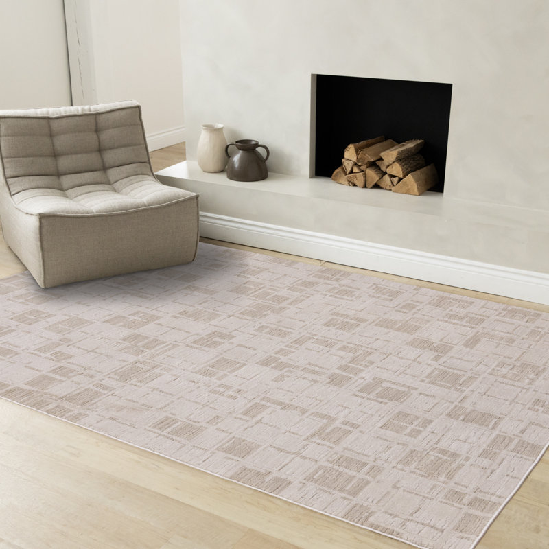 Tapis taupe neutre texturé pour le salon, Rectangle 5 pi 3 po x 7 pi 5 po