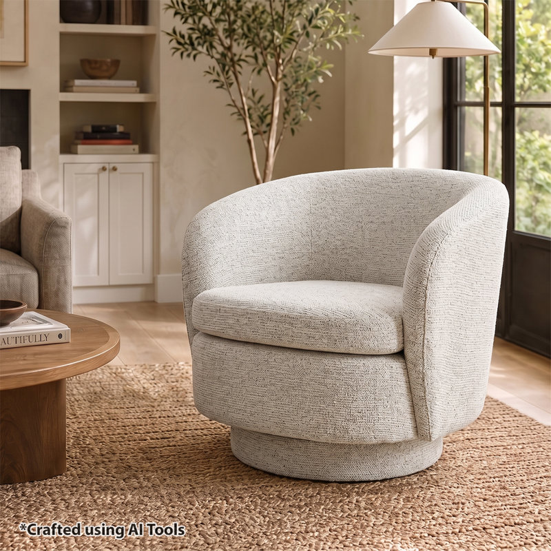 Modern 360-Degree Upholstered Chenille  Swivel Barrel Accent Chair with 23" Wide Seat , Beige