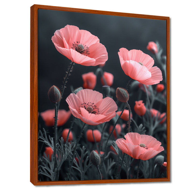 Rose, gris, vent, coquelicots, jardin I - coquelicots, décoration murale, Toile tendue, H 20 po x l 12 po x P 1 po
