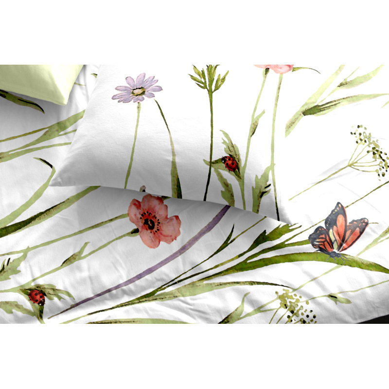 Femality Satin Floral Duvet Cover Set with Pillowcases Included, 155 x 220 cm - 1 Pillowcase (80 x 80 cm)