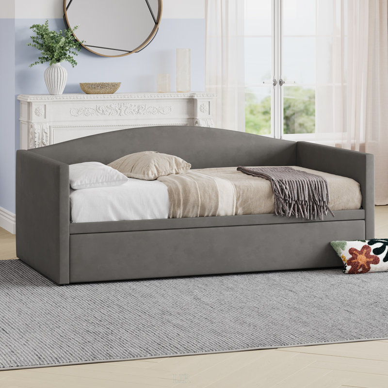 Twin Size Daybed With Extended Pop Up Trundle, Upholstered Sofa Bed, Space-Saving Twin To King Design, Perfect For Guest Rooms