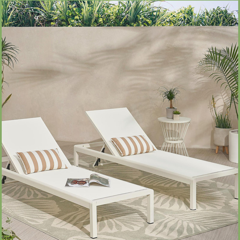 Chaise longue, ensemble de 2, pour l'extérieur, Blanc
