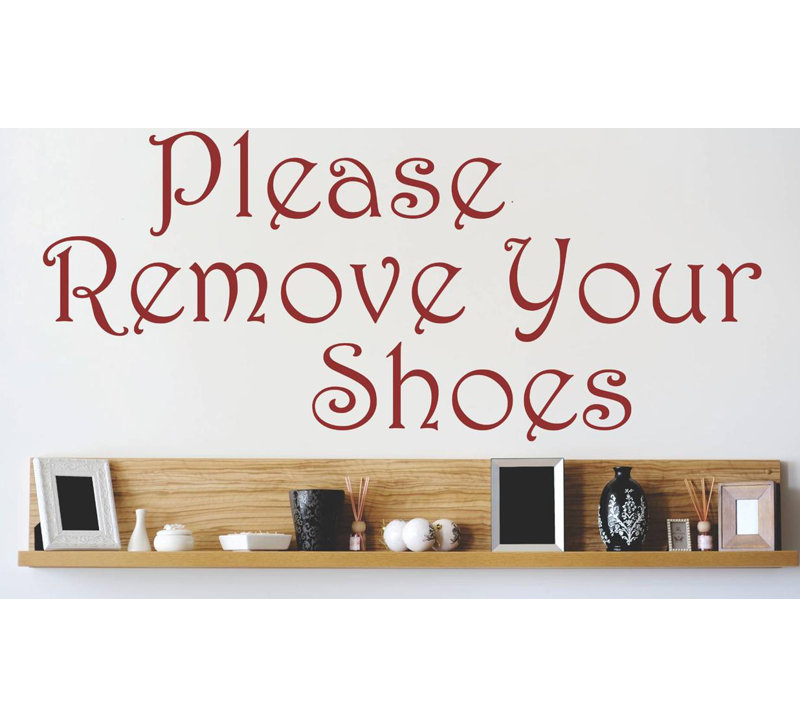 Décalcomanie murale veuillez retirer vos chaussures, Rouge, H 8 po x l 20 po x P 0,16 po