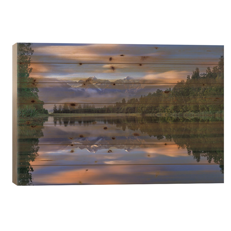 Millwood Pines Lake Matheson On Wood by Hua Zhu Print | Wayfair