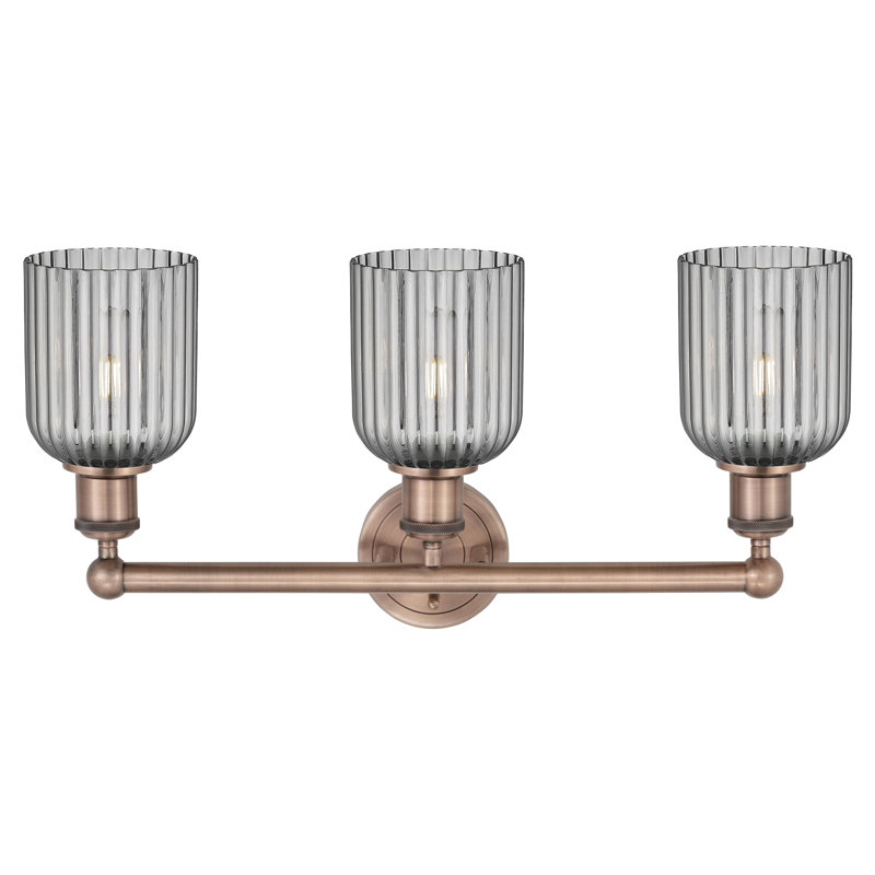 Abat-jour de salle de bain 3 lumières Edison Northgate, Cuivre antique, Gris fumée