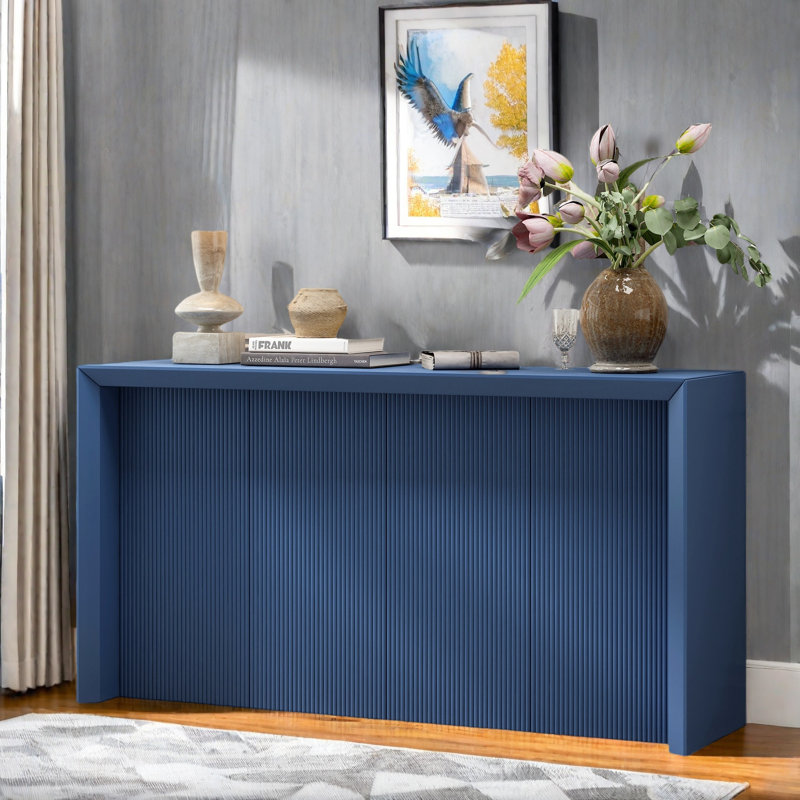 Console Table With Simple Lines And Rear Panel, Navy Blue