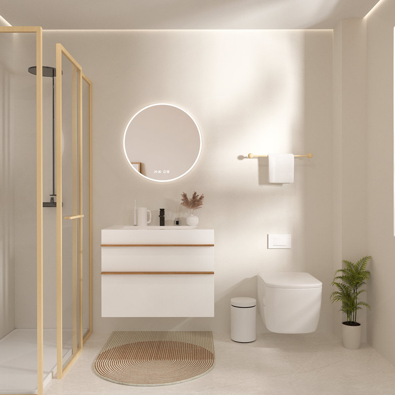 Meuble-lavabo mural blanc 36 po avec lavabo en acrylique intégré, 2 tiroirs à fermeture en douceur, armoire flottante moderne pré-assemblée