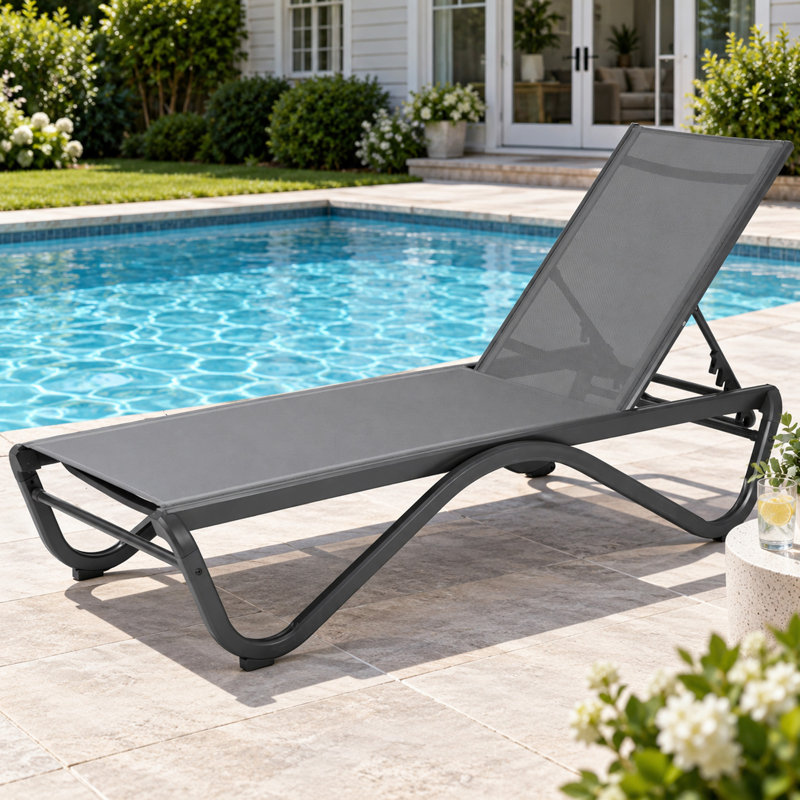 Méridienne d'extérieur Kozyard, structure entièrement en aluminium et tissu textilène, chaise longue inclinable réglable entièrement plate pour la piscine, les bains de soleil et la cour arrière, gris