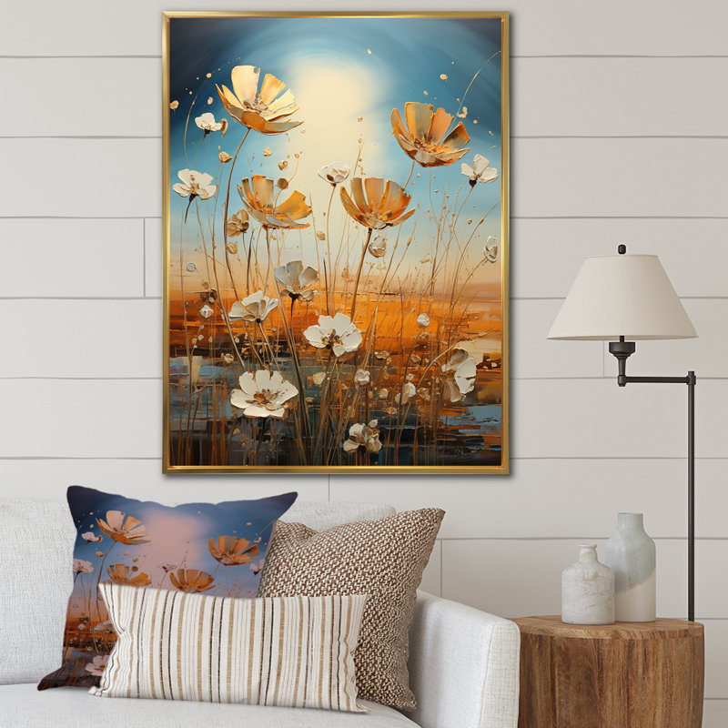 Serene Sunner Flowers Field I - impression, H 32 po x l 16 po x P 1 po, Cadre flottant doré