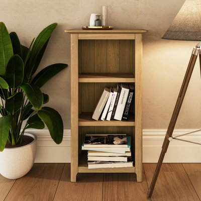 Daris 3 Tier Low Bookcase Shelving Unit. Solid Oak Top. Fully Assembled