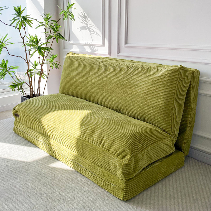 Holly-Madison Bean Bag Floor Sofa Bed, Green Corduroy, 4.7" H x 54" W x 95" D