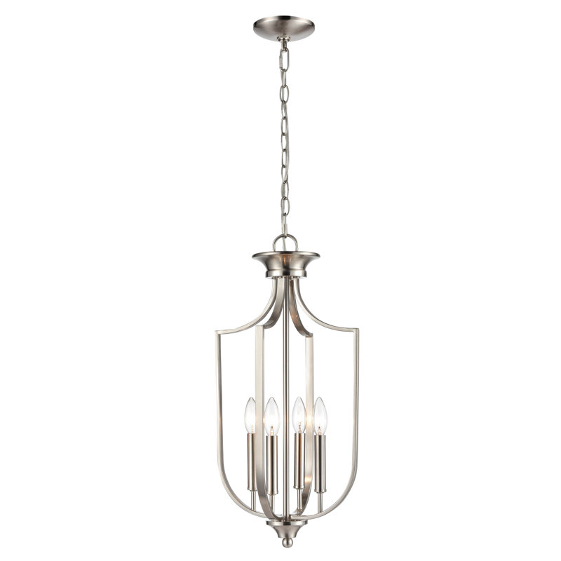 4 - Light Dimmable Lantern Cage Chandelier, Brushed Nickel