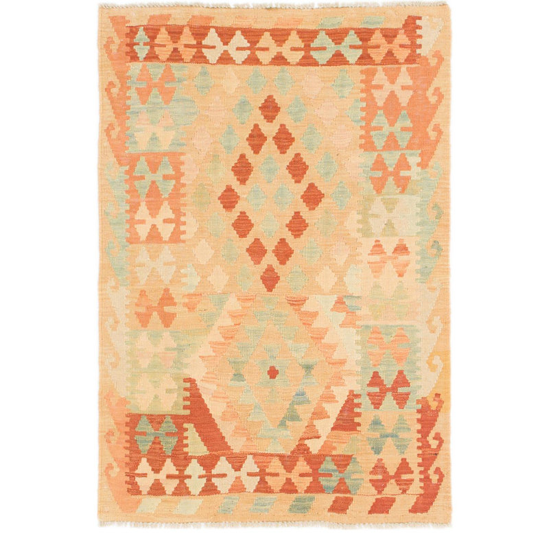Tapis de zone en laine rouge/beige 2 pi 10 po x 4 pi à main one-of-kind noué la Elland