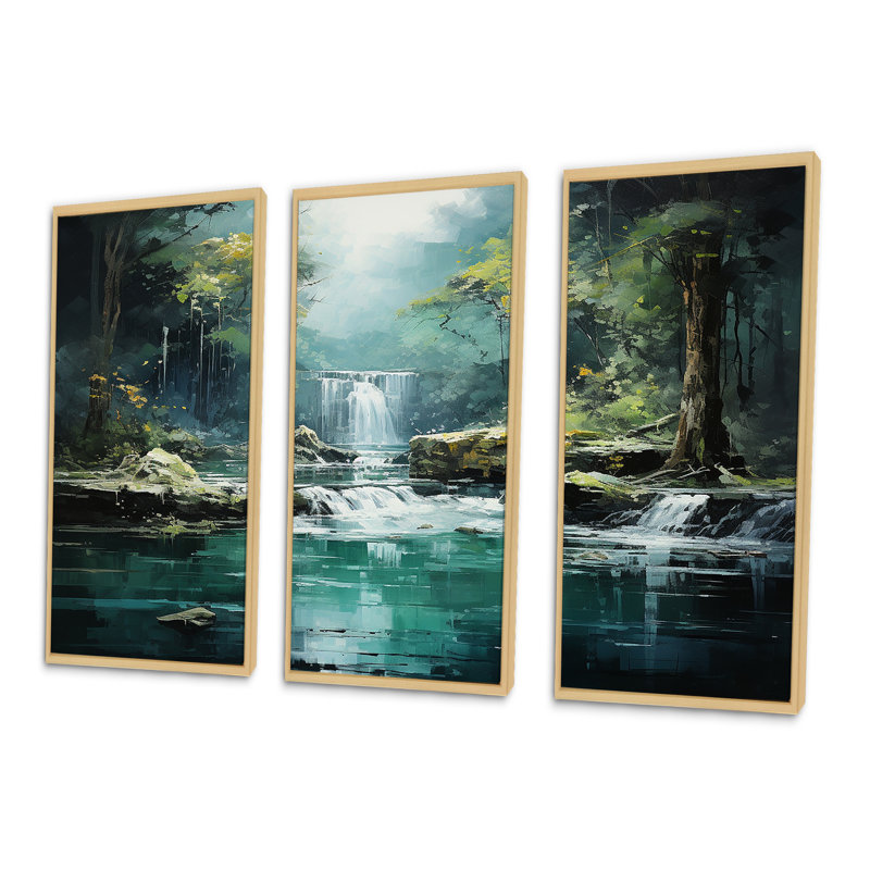 Ensemble de décorations murales Waterfall Cliff Scenery III - Waterfall, H 40 po x l 60 po x P 1 po, Cadre naturel flottant