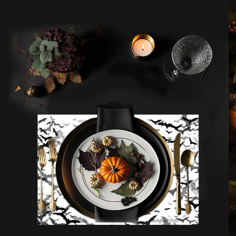 Halloween Placemats, Eerie Bats Disposable Cardstock Paper Table Mats For Dining, 8-Pk