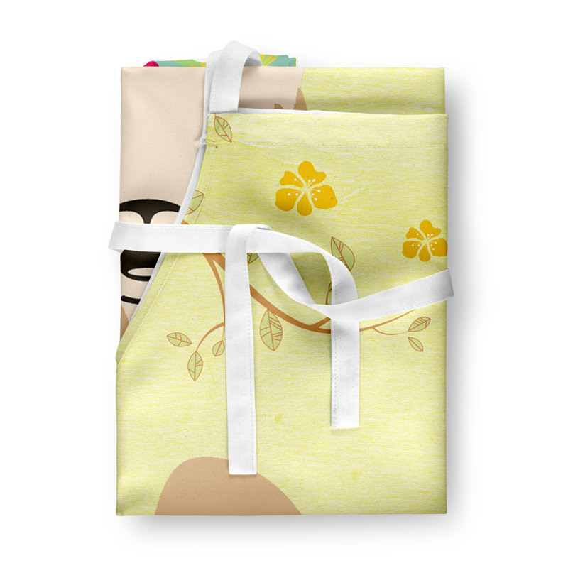 Tablier œufs de pâques, Jaune / beige, Chien papillon brun-noir