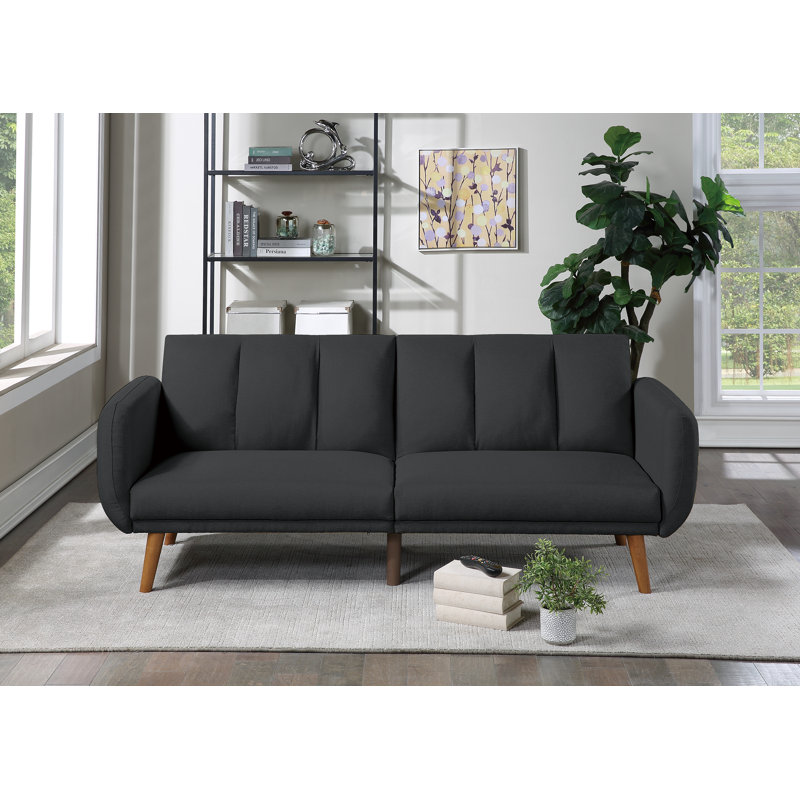Babrow Full / Double 81.14'' Upholstered Convertible Sofa, Black Polyester Blend