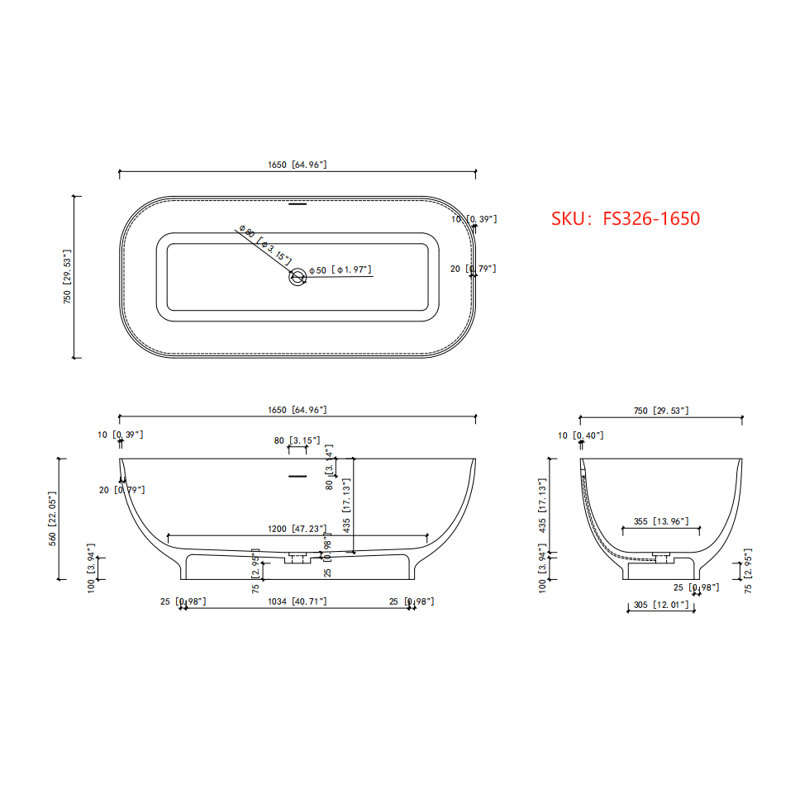 65" Solid Surface Soaking Bathtub