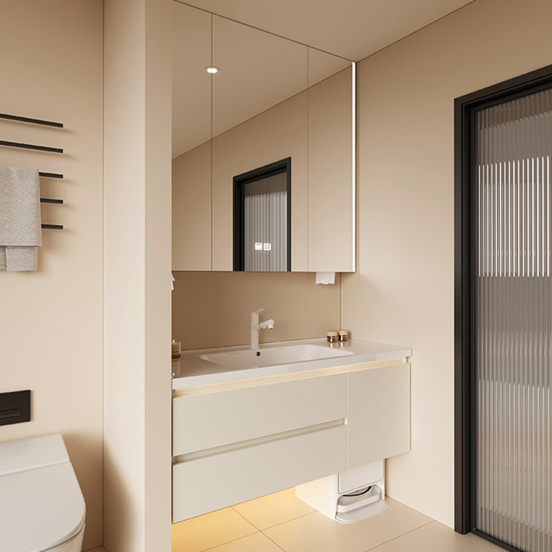 Armoire de salle de bain simple de style nordique, Crème, crème
