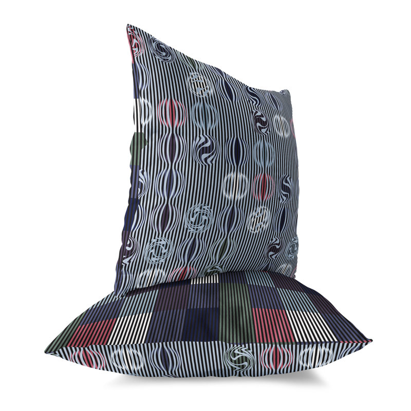 Coussin décoratif géométrique Gridscape, H 18 po x l 18 po, Bleu / Rose