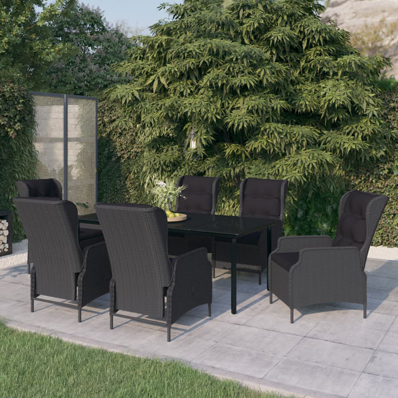 Rectangular 6 - Person Lounge Dining with Cushions, Dark Gray