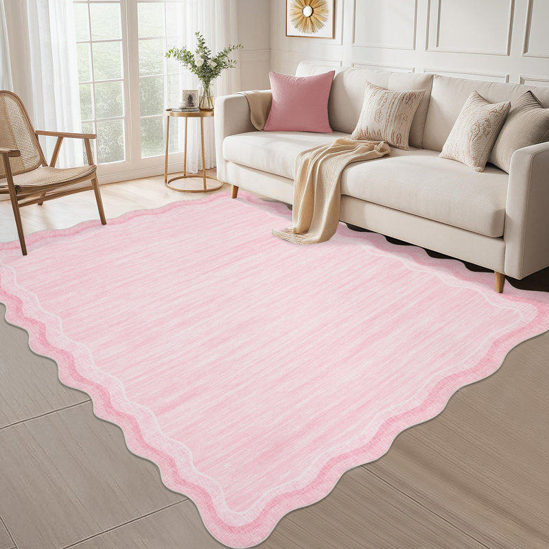 Scalloped Rug Modern Living Room RugModern Area Rugs Non-Slip Machine Washable Mats for BedroomPlayroomOffice, Pink