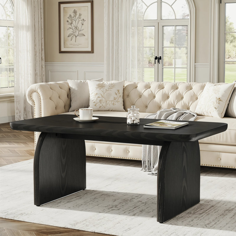 Table basse 47 po avec base robuste et coins arrondis, table rectangulaire pour le salon, facile à assembler, Noir