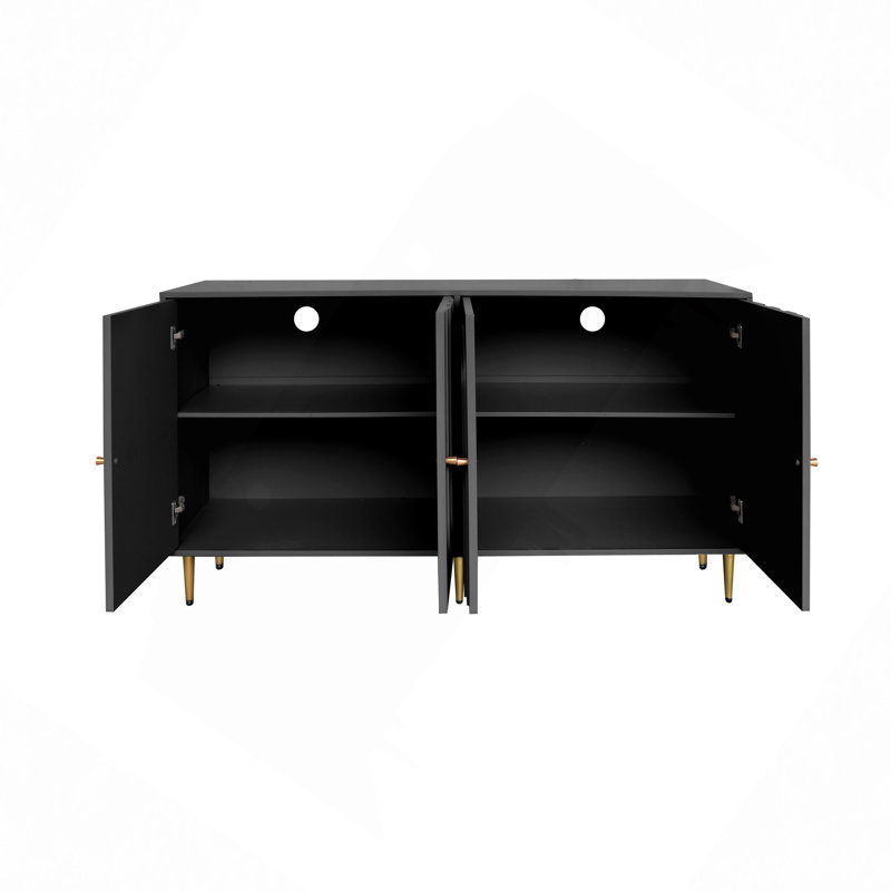 Trin Modern Lacquer Accent Cabinet with 4 Glass Doors – Adjustable Shelves Buffet Sideboard for Living Room, Dining Room, Entryway