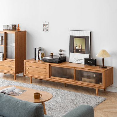 Meuble télé en bois de cerisier massif North America FAS Grade avec portes chinoises en verre Changhong
