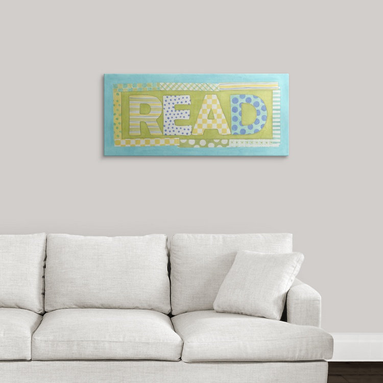 «Read» Shelteridge, art textuel, H 21 po x l 48 po x P 1,5 po, Toile