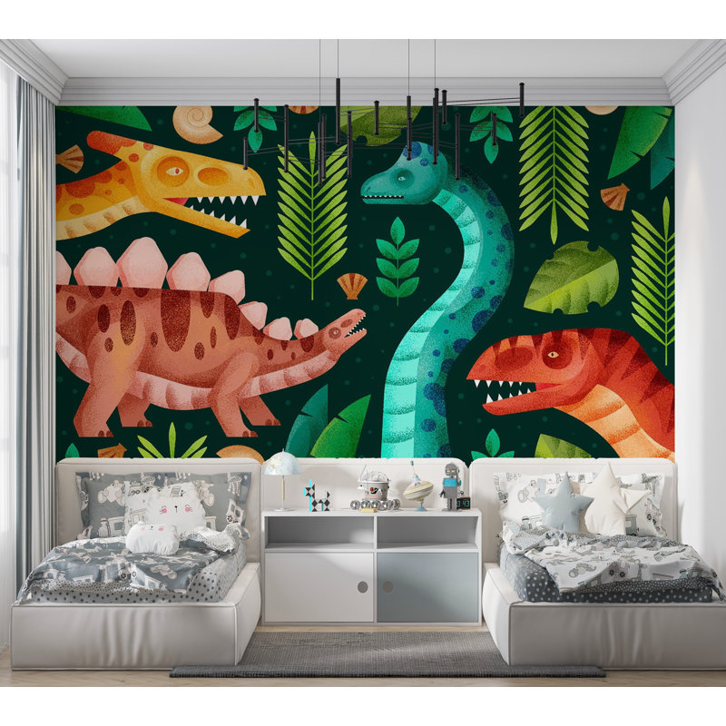 Premium Wallpaper Wall Mural - Dinosaur Jungle, 96" L x 120" W