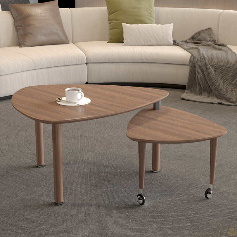 Table basse rotative moderne à 360 degrés, pieds en bois massif avec table simple à assembler, Noyer, Noyer