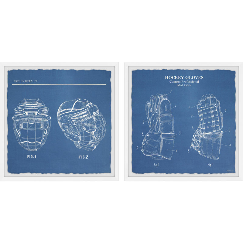 Ensemble de 2 reproductions encadrées de gants de hockey Firman, H 24 po x l 24 po x P 1,5 po