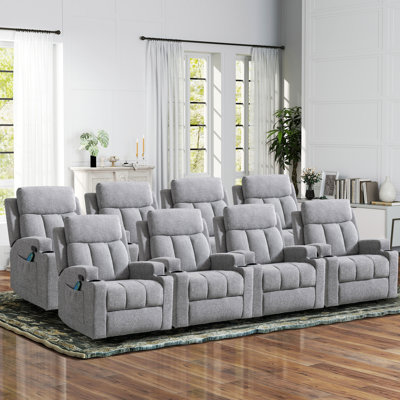 Fauteuil inclinable manuel de massage l 33,07 po Dartee avec fonction de chauffage et deux porte-gobelets - Siège de cinéma maison en microfibre