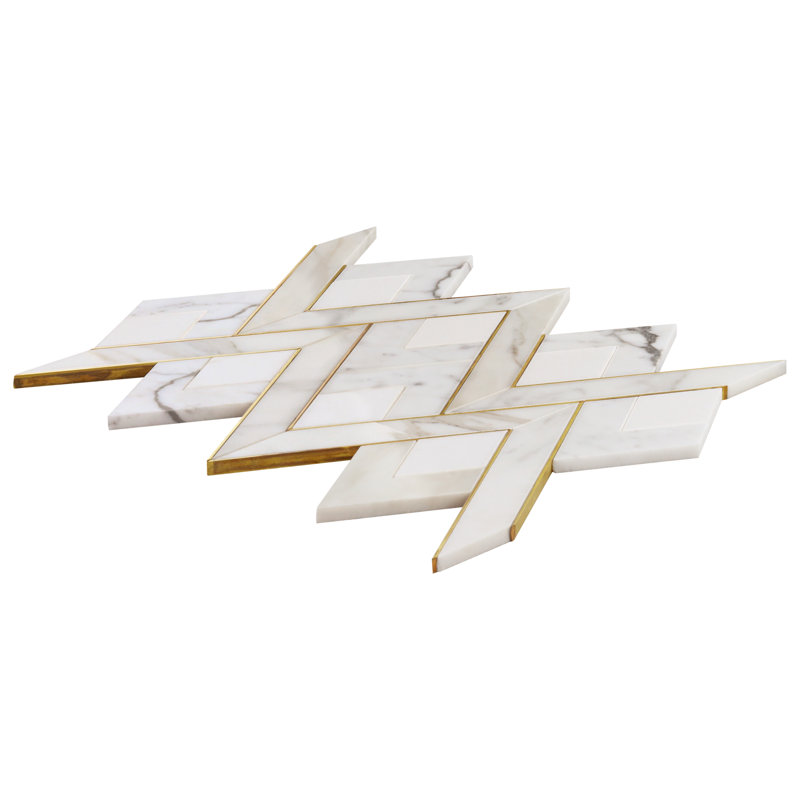 Carrelage mosaïque en marbre l 12,12 po x L 15,59 po Kappa, Blanc Bianco