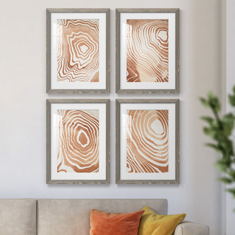 «Wood Grain Suminagashi I», ensemble de 4 reproductions de cadres photo, Gris, H 37,5 po x l 110 po x P 1,5 po