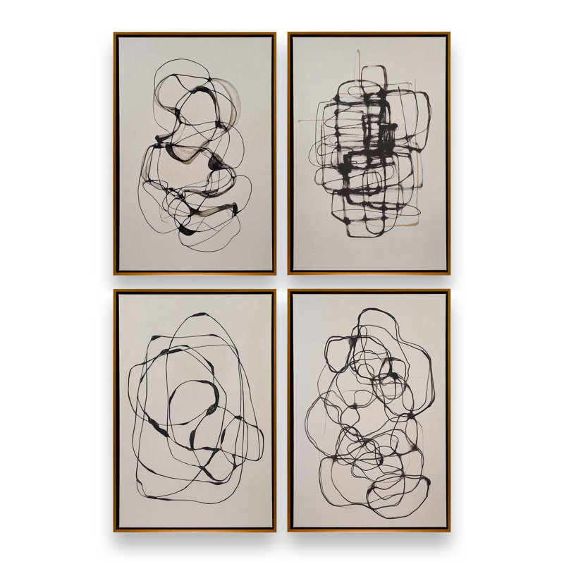 Ensemble de 4 impressions Tangled, 18 po x 12 po, Cadre flottant doré poli