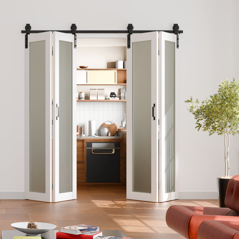Frosted Glass Bifold Barn Door With Hardware Included, 48" x 84"